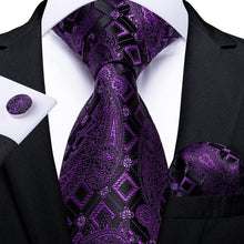 Load image into Gallery viewer, Purple Tie Hanky Cufflink Set