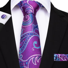 Load image into Gallery viewer, Purple Tie Hanky Cufflink Set