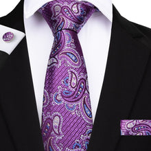 Load image into Gallery viewer, Purple Tie Hanky Cufflink Set