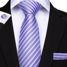 Load image into Gallery viewer, Purple Tie Hanky Cufflink Set